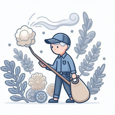 Illustration of a Gardener Cleaning the Ground with a Shovelのイラスト素材