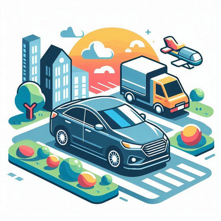 Car on the road. Flat isometric vector illustration on white background.のイラスト素材