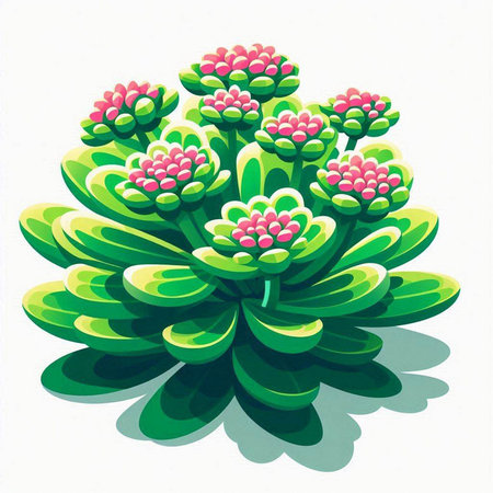 Illustration of echeveria succulent plant with pink flowersのイラスト素材