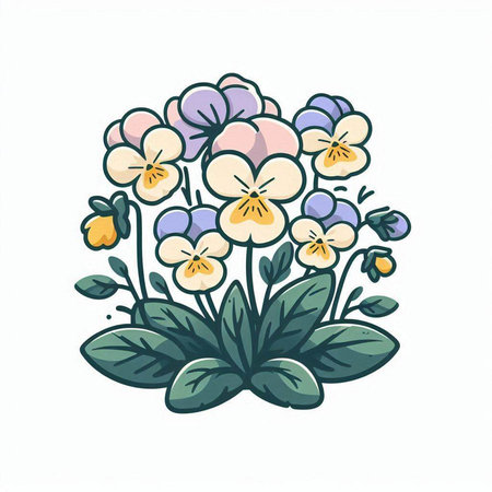 Hand drawn pansy flowers. Vector illustration isolated on white background.のイラスト素材