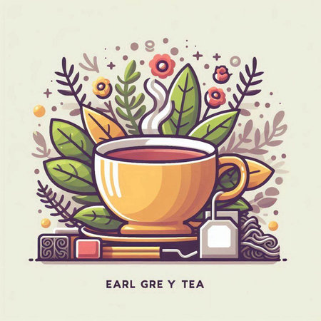 Tea design. Vector illustration in flat cartoon style. Tea party.のイラスト素材
