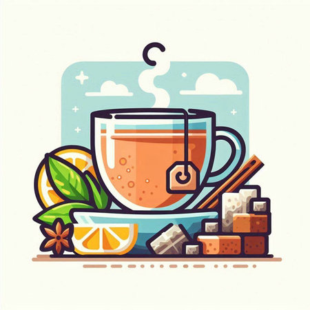 Mulled tea with spices. Vector illustration in flat style.のイラスト素材
