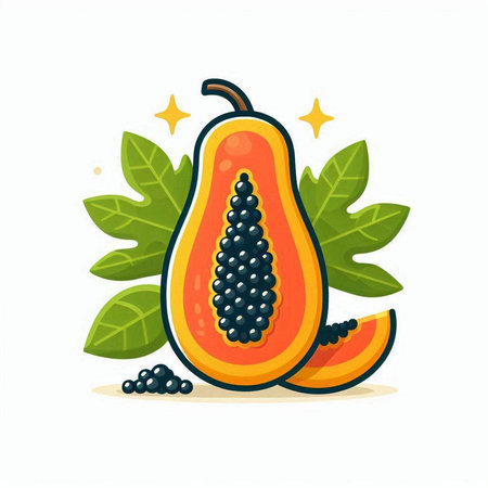Papaya fruit isolated on white background. Vector cartoon illustration.のイラスト素材