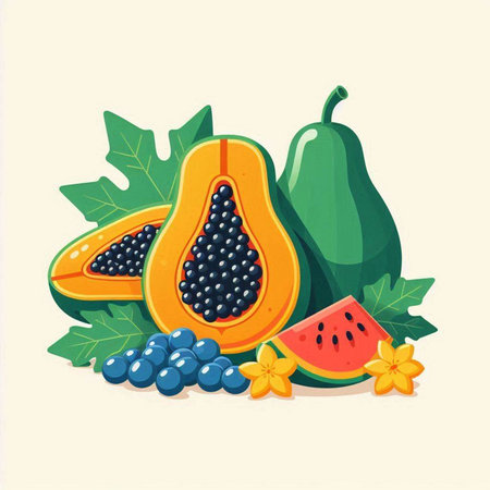 Papaya fruit vector illustration. Fresh papaya fruit vector illustration.のイラスト素材