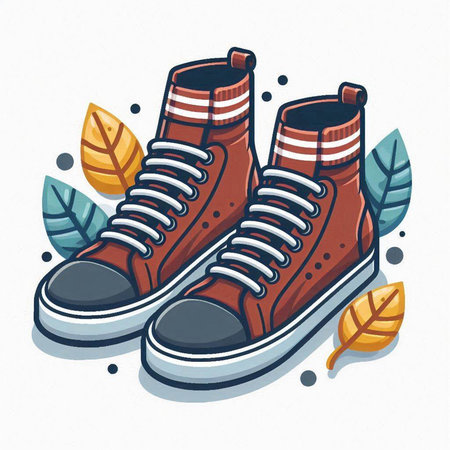 Sneakers with leaves on a white background. Vector illustration.のイラスト素材