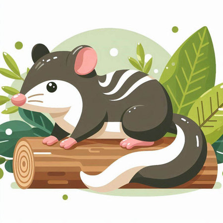 Cute cartoon skunk sitting on the log. Vector illustration.のイラスト素材