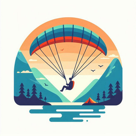 Paraglider in the mountains. Paraglider in the mountains. Vector illustration.のイラスト素材