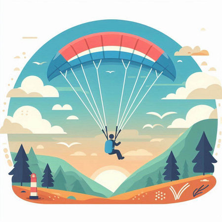Paraglider flying in the sky. Flat style vector illustration.のイラスト素材
