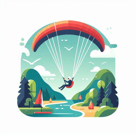Paraglider flying in the sky. Vector illustration in flat styleのイラスト素材