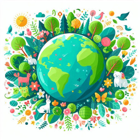 Ecology concept. Planet earth with floral elements. Vector illustration.のイラスト素材