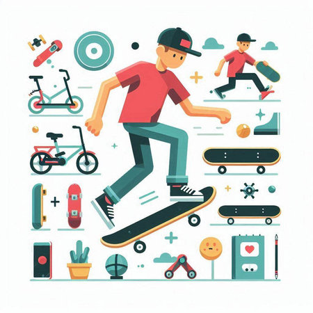 Skateboarder flat vector illustration. Skateboarding sport.のイラスト素材