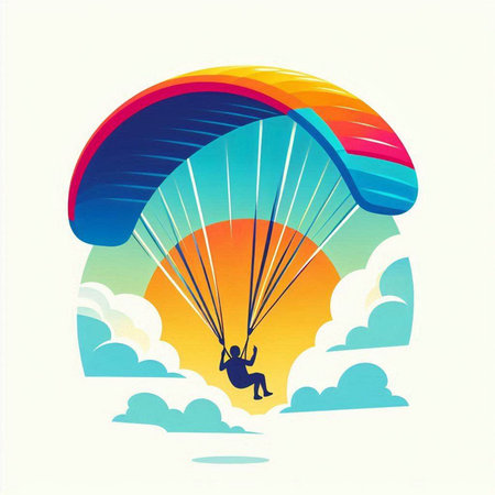 Paraglider flying in the sky. Colorful vector illustrationのイラスト素材