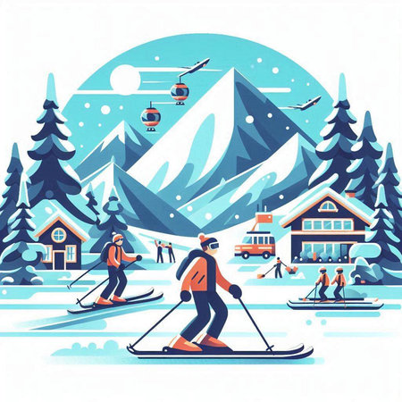 Ski resort. Vector illustration in flat style. Ski resort.のイラスト素材