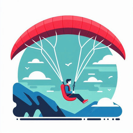 Paraglider flying in the sky. Paraglider flies in the sky. Vector illustrationのイラスト素材