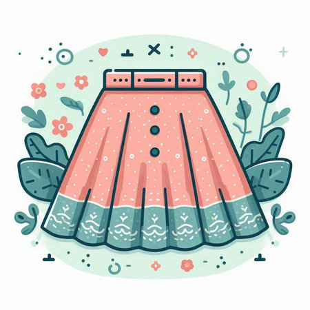 Vector illustration of a girl's skirt in pastel colors. Flat style.のイラスト素材