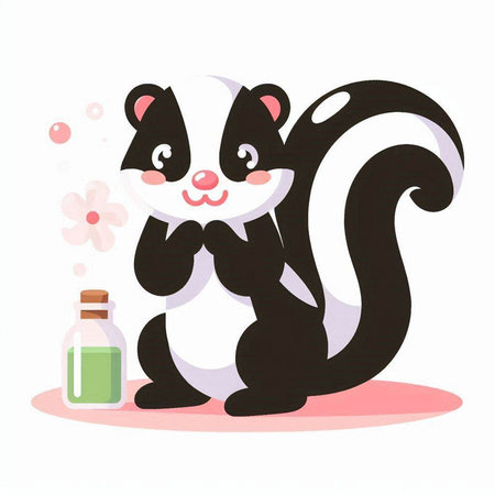 Skunk with a bottle of water and a flower. Vector illustrationのイラスト素材