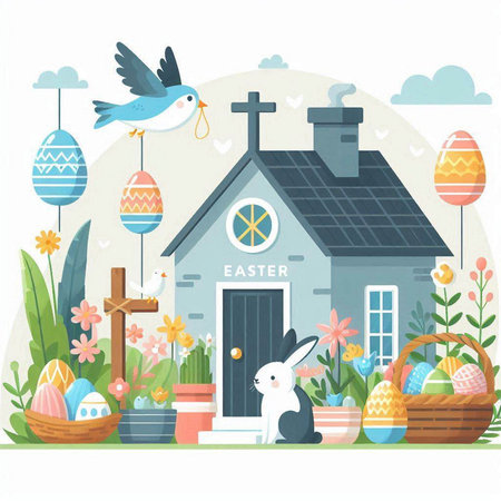 Easter greeting card. Happy Easter. Vector illustration in flat styleのイラスト素材