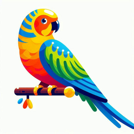 Colorful parrot on a branch isolated on white background. Vector illustration.のイラスト素材