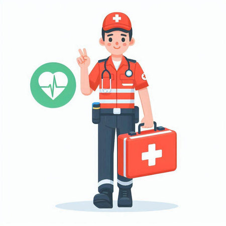 Hospital staff. Doctor in uniform with first aid kit. Vector illustration.のイラスト素材