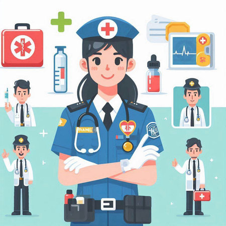 Medical staff and healthcare workers. Vector illustration of a doctor in uniform.のイラスト素材