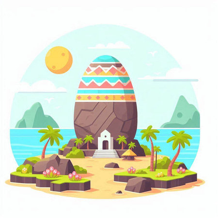 Easter egg on the beach. Holiday background. Vector illustration.のイラスト素材