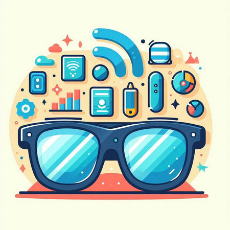 Futuristic eyeglasses and multimedia icons set. Vector illustrationのイラスト素材