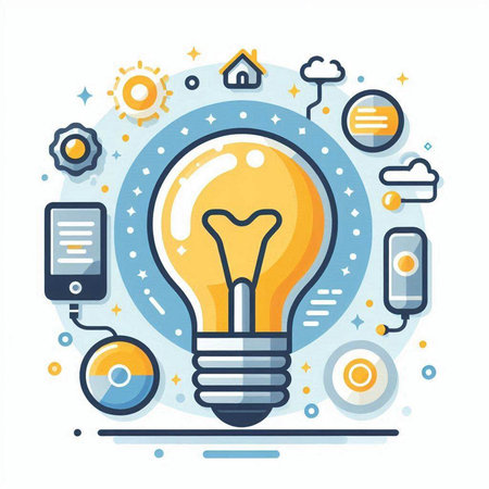 Flat line design modern vector illustration concept of business idea. Creative lightbulb icon on white background.のイラスト素材