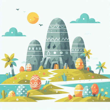 Easter eggs in the megalithic style. Vector illustrationのイラスト素材