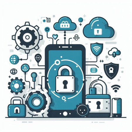 Smartphone with cloud computing security concept. Vector illustration for your designのイラスト素材