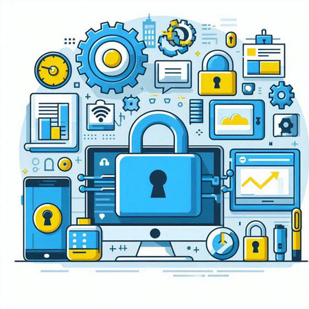 Internet security concept. Padlock on computer screen. Vector illustration.のイラスト素材