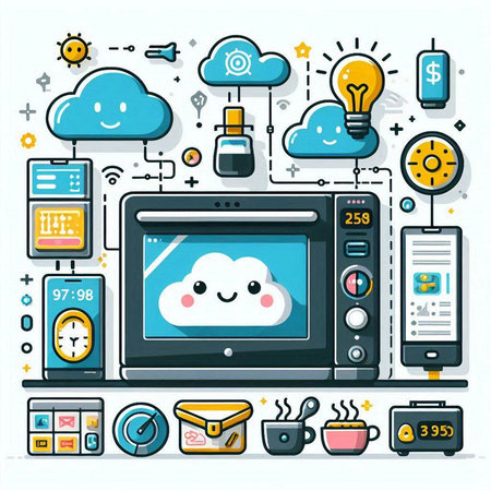 Modern flat design vector illustration concept of cloud computing and social media icons.のイラスト素材