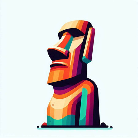 Totem pole, vector illustration. Colorful tiki statue.のイラスト素材