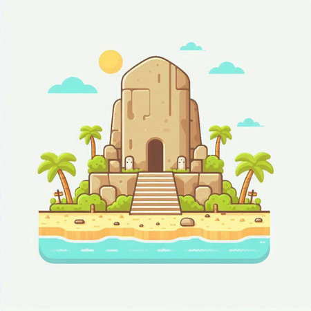 Ancient temple on the island of Sri Lanka. Vector illustration in flat styleのイラスト素材
