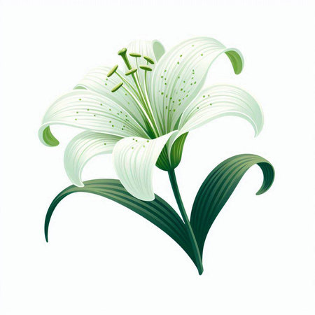 White lily flower isolated on white background. Vector Illustration.のイラスト素材