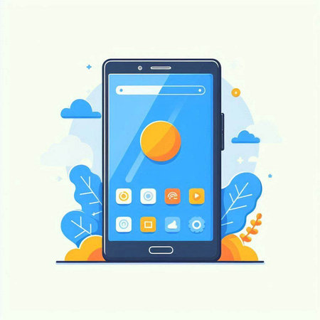 Smartphone with weather app on screen. Vector illustration in flat styleのイラスト素材
