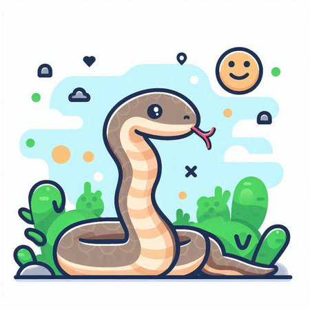 Cute cartoon snake in the garden. Vector illustration on white background.のイラスト素材