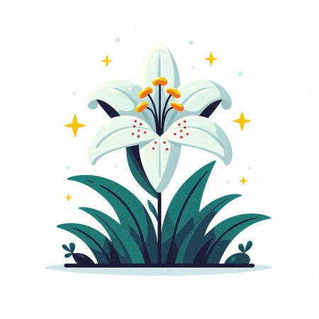 Lily flower in the garden. Vector illustration in flat style.のイラスト素材