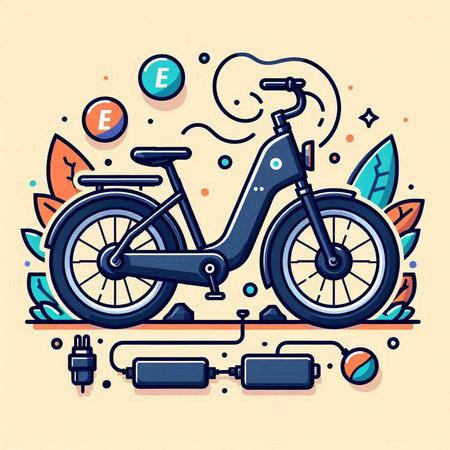 Vector illustration of a bicycle on the background of nature. Flat style.のイラスト素材