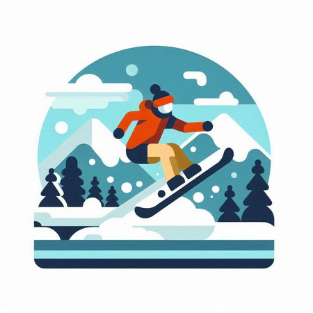 Snowboarder jumping in the snow. Flat style vector illustration.のイラスト素材