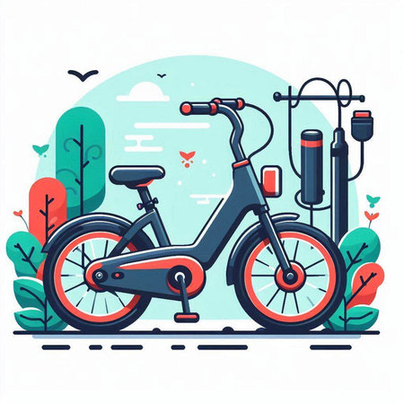 Vector illustration of a bicycle in the park. Flat style design.のイラスト素材
