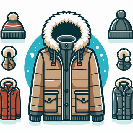 Vector illustration of winter clothing. Set of warm clothes for cold weather.のイラスト素材