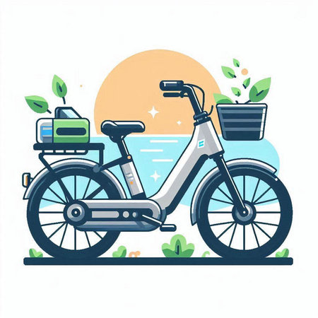 Bike with a basket of food. Vector illustration in flat style.のイラスト素材