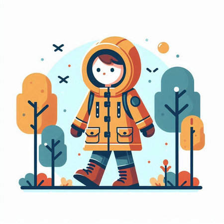Vector illustration of a girl in a cosmonaut suit walking in the park.のイラスト素材