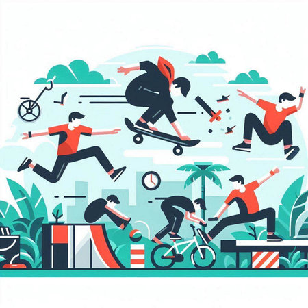 Skateboarding, extreme sport, healthy lifestyle concept. Vector flat graphic design illustrationのイラスト素材