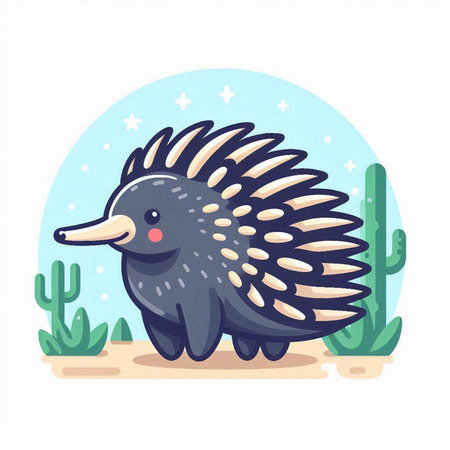 Cute cartoon hedgehog in the desert. Vector illustration in flat style.のイラスト素材