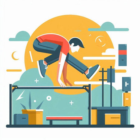Man jumping over obstacle. Flat style vector illustration. Sport concept.のイラスト素材
