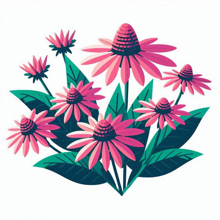 Echinacea flowers with leaves. Vector illustration for your design.のイラスト素材