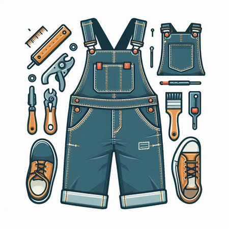 Vector illustration of a set of tools and accessories for the builder.のイラスト素材