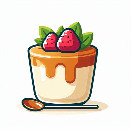 Panna cotta with strawberries in a glass. Vector illustration.のイラスト素材