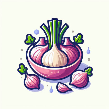 Illustration of fresh onion in cartoon style. Vector illustration isolated on white background.のイラスト素材
